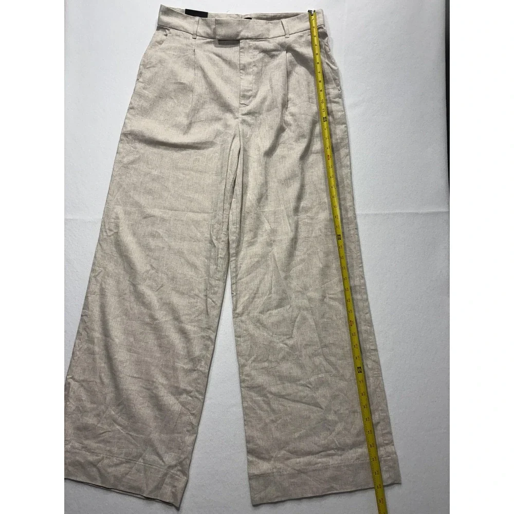 Banana Republic Dress Pants Womens 14 Beige Linen Wide Leg High Rise Relaxed
